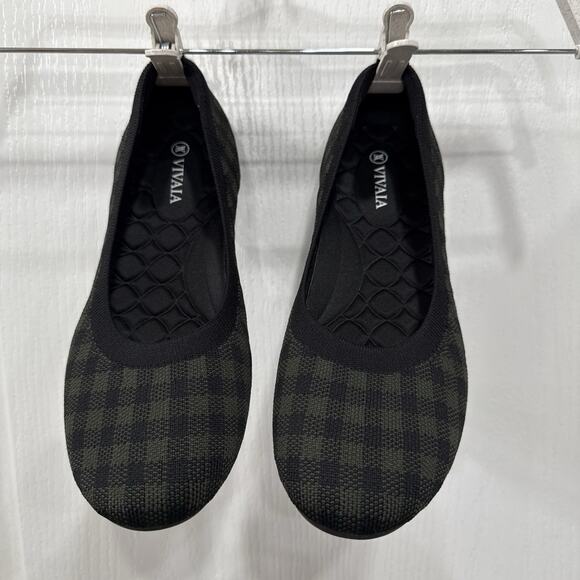 Vivaia Claire Round Toe Flats Women’s EU 41.5 (US 10.5-11) Green Plaid Knit -EUC - Picture 1 of 8